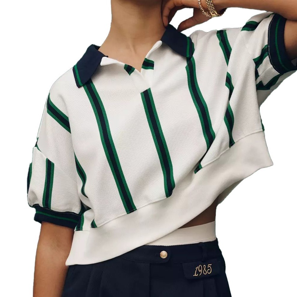Anthropologie Maeve Sporty Polo Shirt- White Navy Green